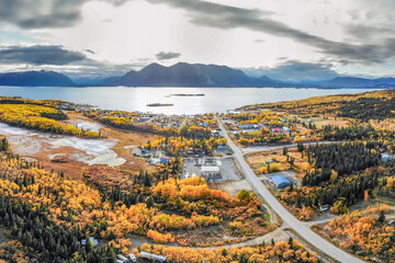 The small northern British Columbian town of Atlin near the Yukon Territory border. Taken by drone...
