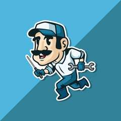 Cartoon repair man or quick fix . mechanic man. mascot logo. vector illustration