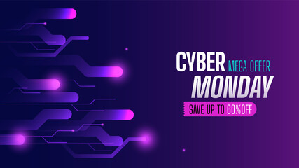 Realistic technology cyber monday and offer banner