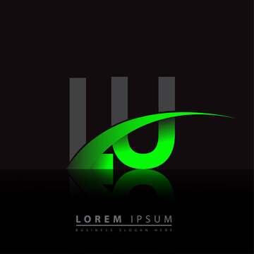 initial letter LU logotype company name colored green and black swoosh design. vector logo for business and company identity.