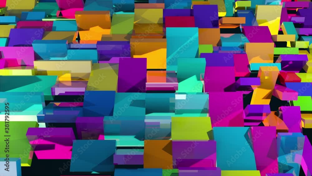 Aufkleber 3d rendering of surface with the many rotating colorful rectangles. computer generated abstract back