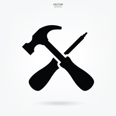 Hammer and Pliers wrench icon. Craftsman tool sign and symbol. Vector.