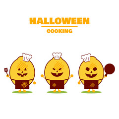 Happy Halloween. Lemon chef character. A smiling lemon character. Cartoon cute style lemon. Halloween cooking.