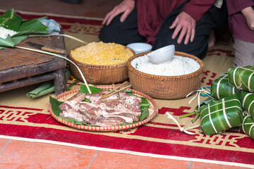 Ingradients to make Chung cake, the most important food of Vietnamese lunar new year Tet