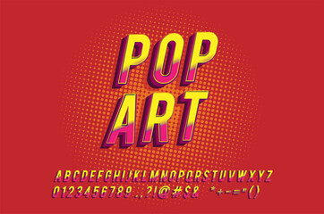 Modern retro old Pop Art Font Effect with detailed texture alphabet and vibrant cool style effect.