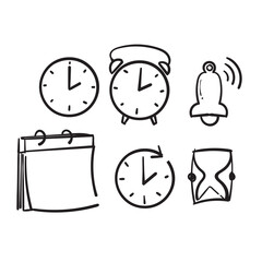 hand drawn Simple Set of Time Related Vector Line Icons. with doodle drawing style vector © Gwens graphic studio