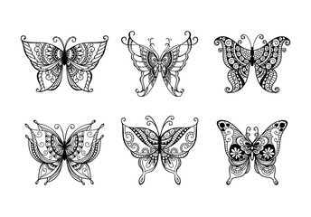 Set of decoration line art butterflies