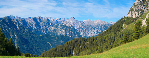 panorama of mountains, view from Rofan Mountains in Tyrol, Austria