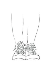 One line illustration of sneakers. Sports shoes in a line drawing style for sport & branding