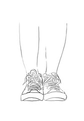 One line illustration of sneakers. Sports shoes in a line drawing style for sport & branding