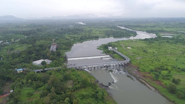 This Drone Shot Is a A Wide Rotating Shot Around The Pisa Dam At Kalyan-Bhiwandi Road  ,