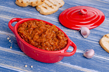 Vegetable pate in a ceramic dish