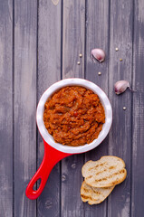 Vegetable pate in a ceramic dish