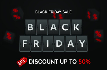 Black Friday super sale limited offer, red and black abstract banner layout in flat Free design Vector template with dark black background.