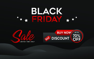Black Friday super sale limited offer, red and black abstract banner layout in flat Free design Vector template with dark black background.