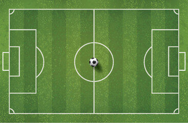 Soccer football ball on green grass of soccer field pattern and texture background. Vector. © Lifestyle Graphic