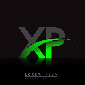 initial letter XP logotype company name colored green and black swoosh design. vector logo for business and company identity.