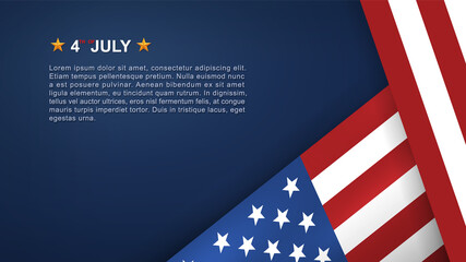 4th of July background for USA(United States of America) Independence Day with blue background and American flag. Vector.