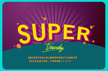 Comics style font design, alphabet letters and numbers, classic and retro style.