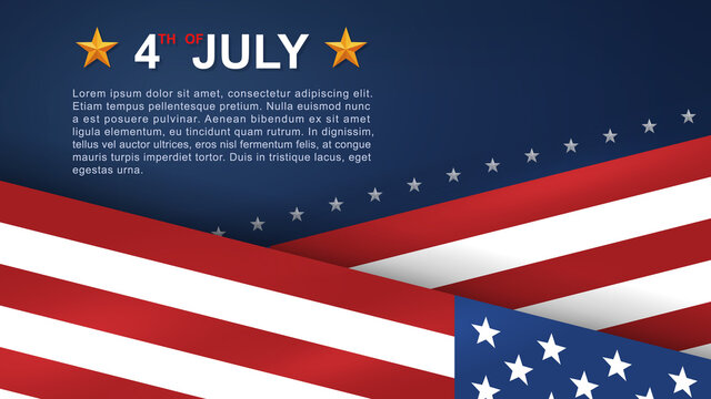 4th of July background for USA(United States of America) Independence Day with blue background and American flag. Vector.