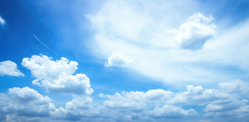 Naklejka na ściany i meble Abstract white cloud and blue sky in sunny day texture background