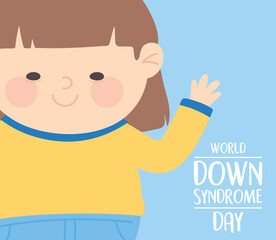 world down syndrome day waving hand cute little girl cartoon