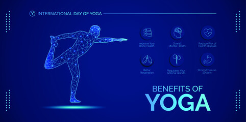 International Yoga Day on 21st June with blue background.