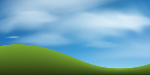 Obraz na płótnie Canvas Green grass hill or mountain with blue sky. Abstract background park and outdoor for landscape design idea. Vector.