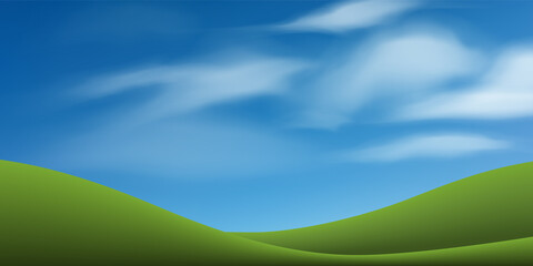 Obraz premium Green grass hill or mountain with blue sky. Abstract background park and outdoor for landscape design idea. Vector.