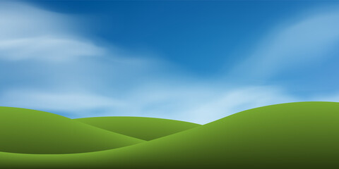 Obraz premium Green grass hill or mountain with blue sky. Abstract background park and outdoor for landscape design idea. Vector.