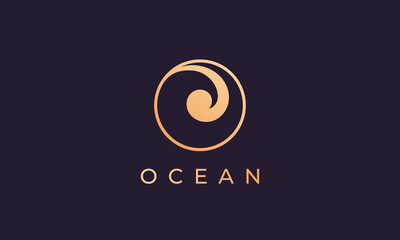 gold ocean wave logo template with luxurious and premium shape