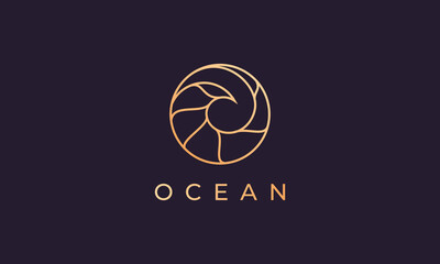 gold ocean wave logo template with luxurious and premium shape