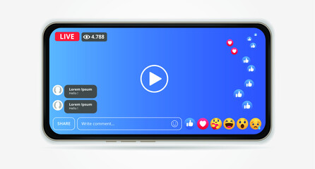 facebook live streaming with mobile element - obrazy, fototapety, plakaty