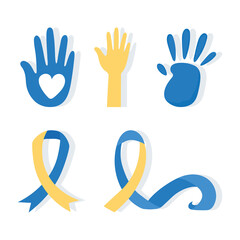Fototapeta premium world down syndrome day, hands print paint and awareness ribbon