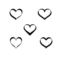 Hearts black on white background set. Vector