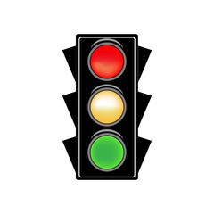 Stoplight sign. Icon traffic light on white background. Symbol regulate movement safety and warning. Electricity semaphore regulate transportation on crossroads urban road. Flat vector illustration.