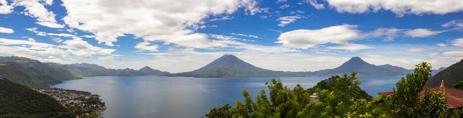 Fototapeta na wymiar panoramic view of Atitlan Lake Guatemala, Panajachel