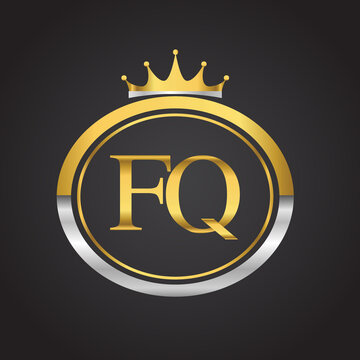 initial letter FQ logotype company name with oval shape and crown, gold and silver color. vector logo for business and company identity.