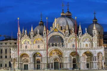 The famous St Mark's Basilica in Venice at night