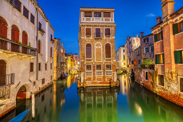 Small channel in Venice, Italy, at night