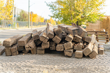 Pile of used and discarded railway ties