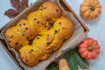 sweet home made pumpkin scones with chocolate