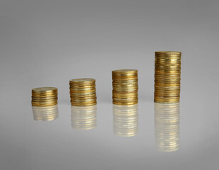 Coins isolated on gray background