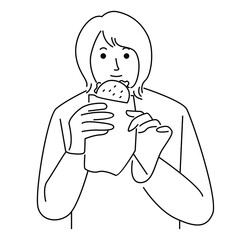Woman is eating a cheeseburger. Fastfood