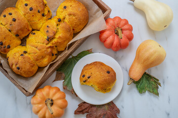 sweet home made pumpkin scones with chocolate