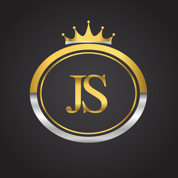 initial letter JS logotype company name with oval shape and crown, gold and silver color. vector logo for business and company identity.