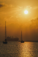 sailboat at sunset in Spain