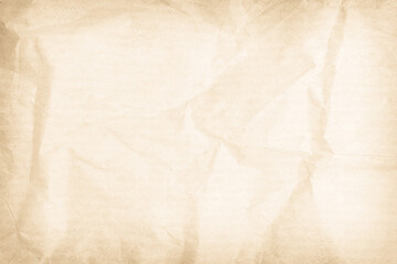 Brown recycled paper crumpled texture background. Cream Old vintage page or grunge vignette parchment old blank newspaper. Pattern empty rough cardboard creased grunge surface backdrop with space.