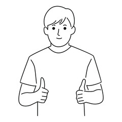 Young man making thumbs up sign with both hands