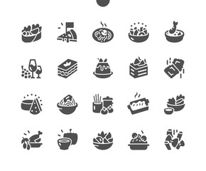 Italian cuisine. Oriental italian food. Pasta with mushrooms, cheese, rukkola and cherry tomatoes. Mediterranean culture. Menu for restaurant and cafe. Vector Solid Icons. Simple Pictogram